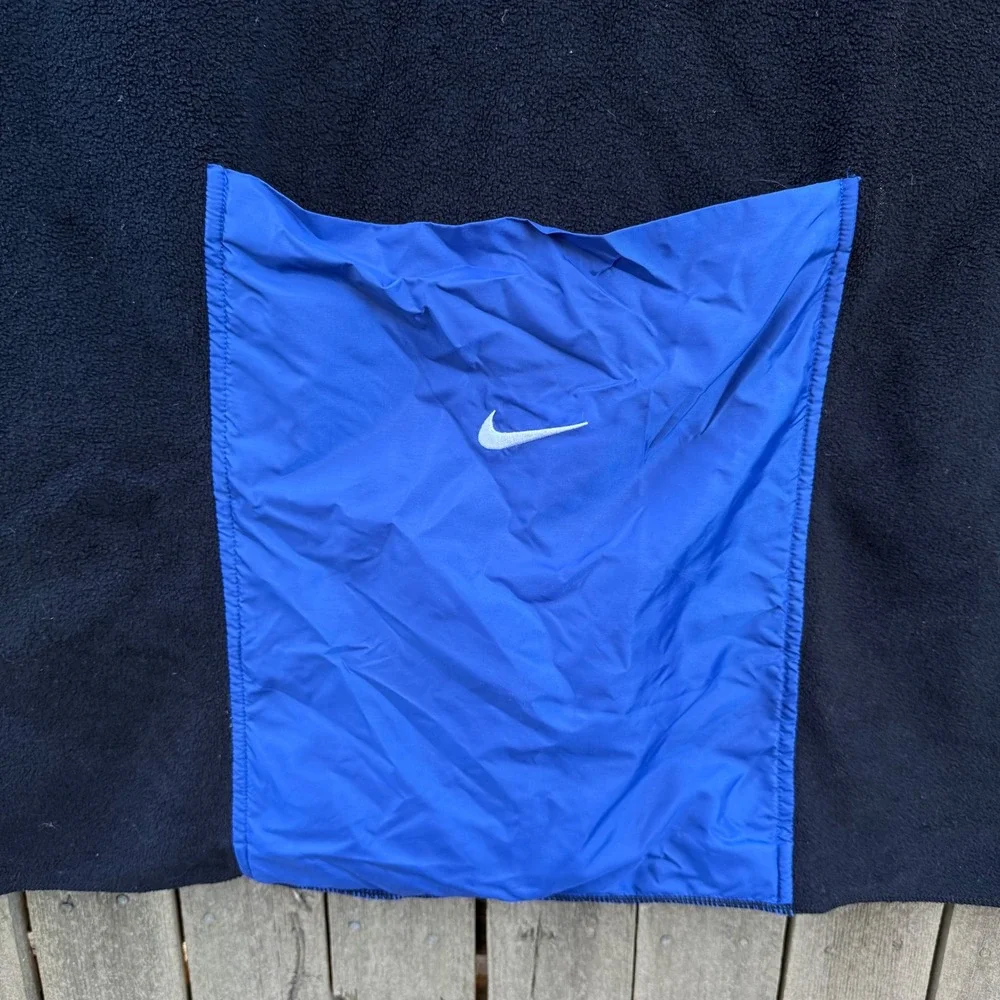 Vtg 90s Nike Black‎ Fleece Blanket Blue Pocket Swoosh Travel Camping Outdoor